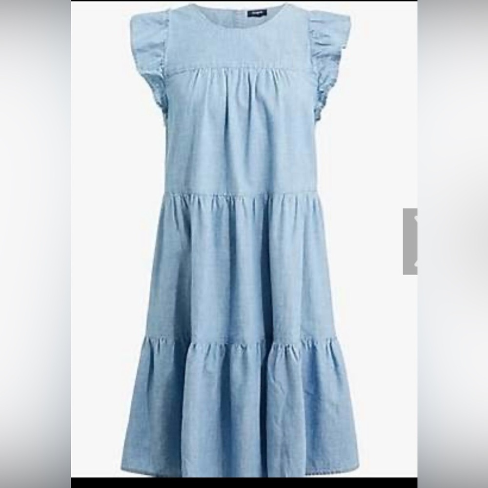 J. Crew Chambray Tiered Ruffle-Sleeve Dress size 4